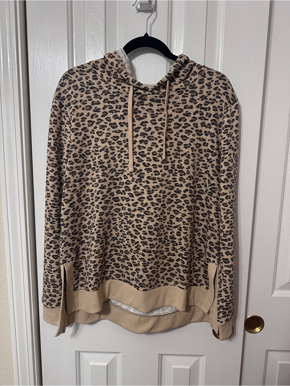 Leopard Print Beige Hoodie Pullover